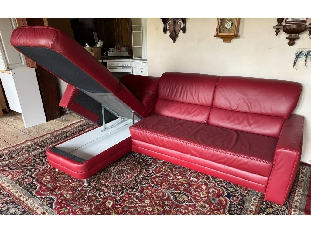 Rohová rozkládací kožená sedačka s úložným prostorem,5276 - 2