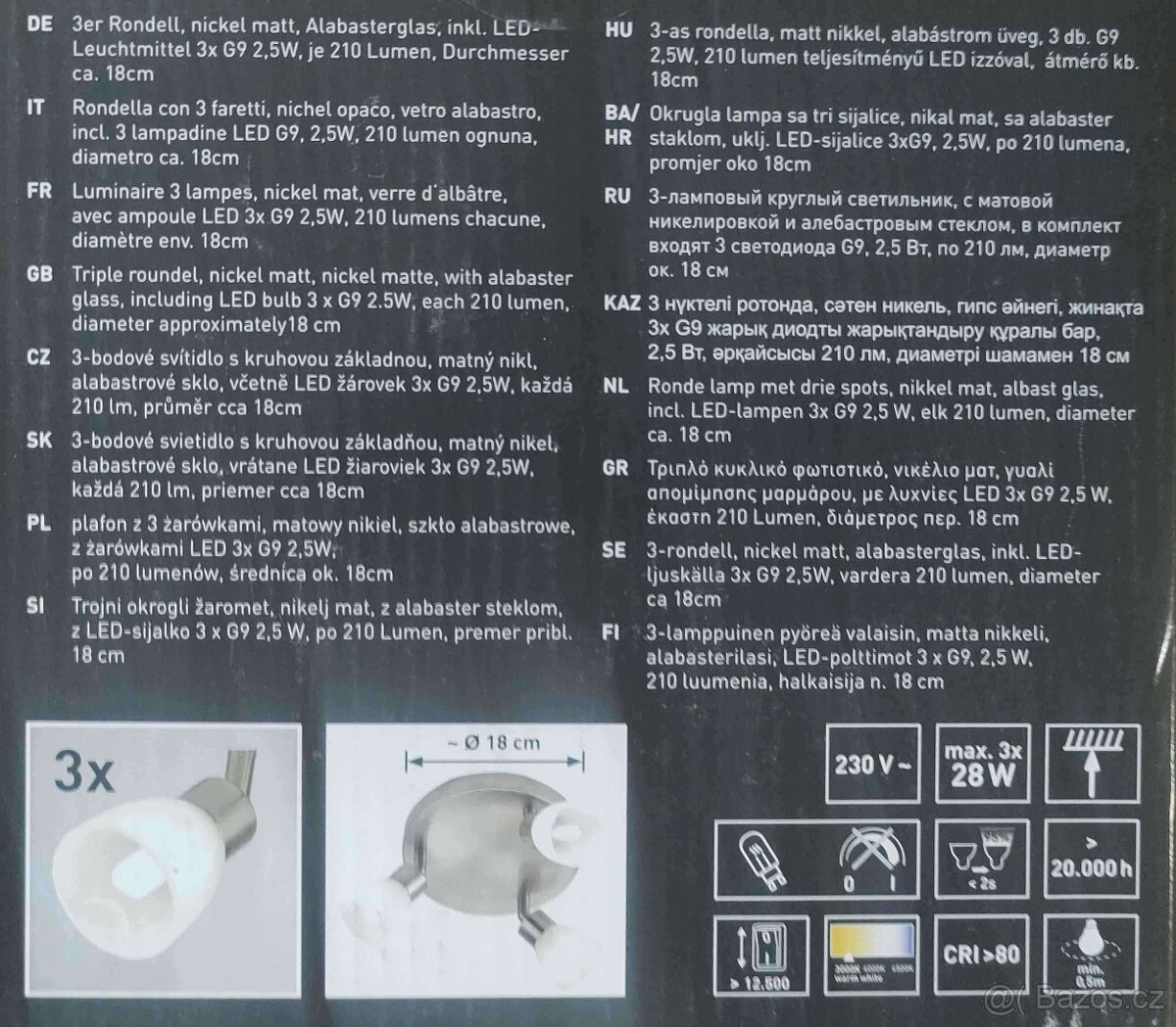 Stropní 3-bodové svítidlo včetně LED žárovek - 2