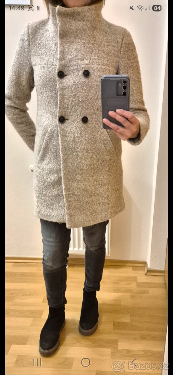 Béžový kabát ONLY – vel. S, vlna, krásný střih - 2