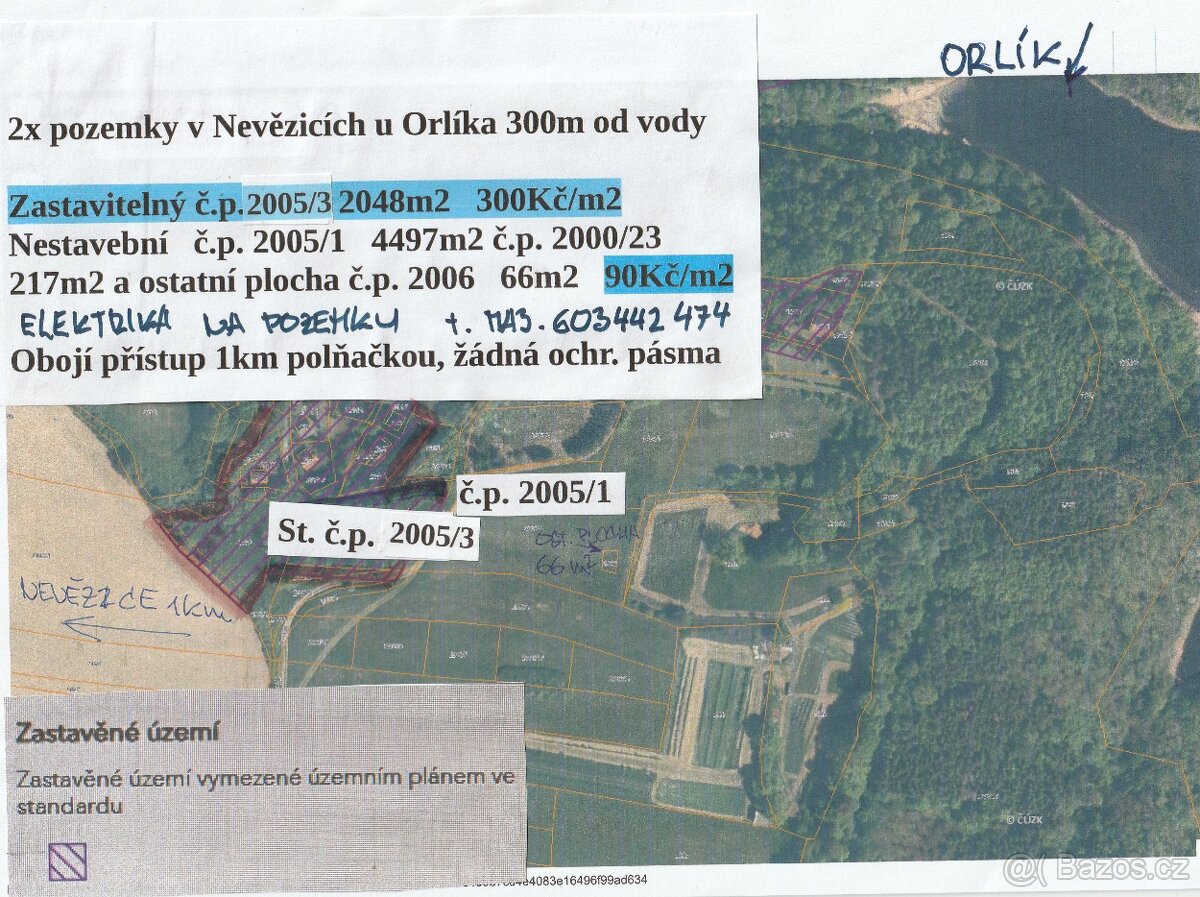 2x pozemek u Orlíka 300m od vody od 90Kč/m2 - 2