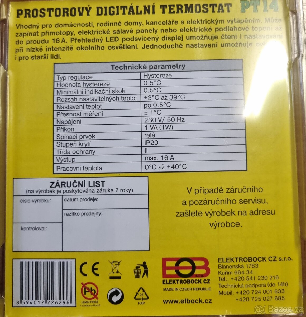 Termostat PT14 Electrobock - 2