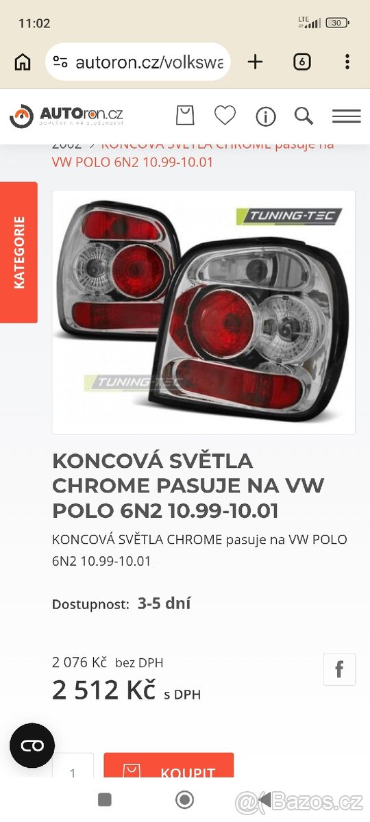 Golf 3 zadní světla, pollo - 2