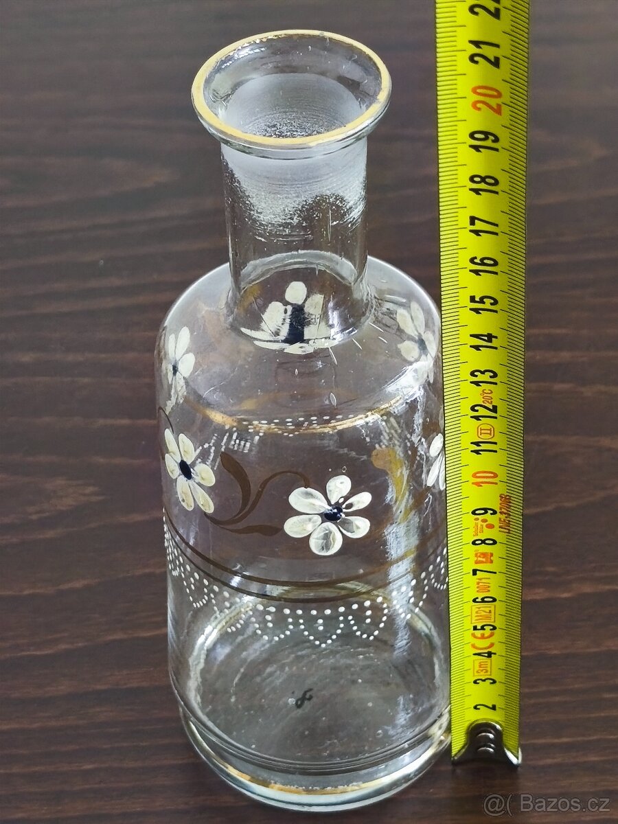 Starší skleněná karafa / vázička s ručně malovanou výzdobou - 2