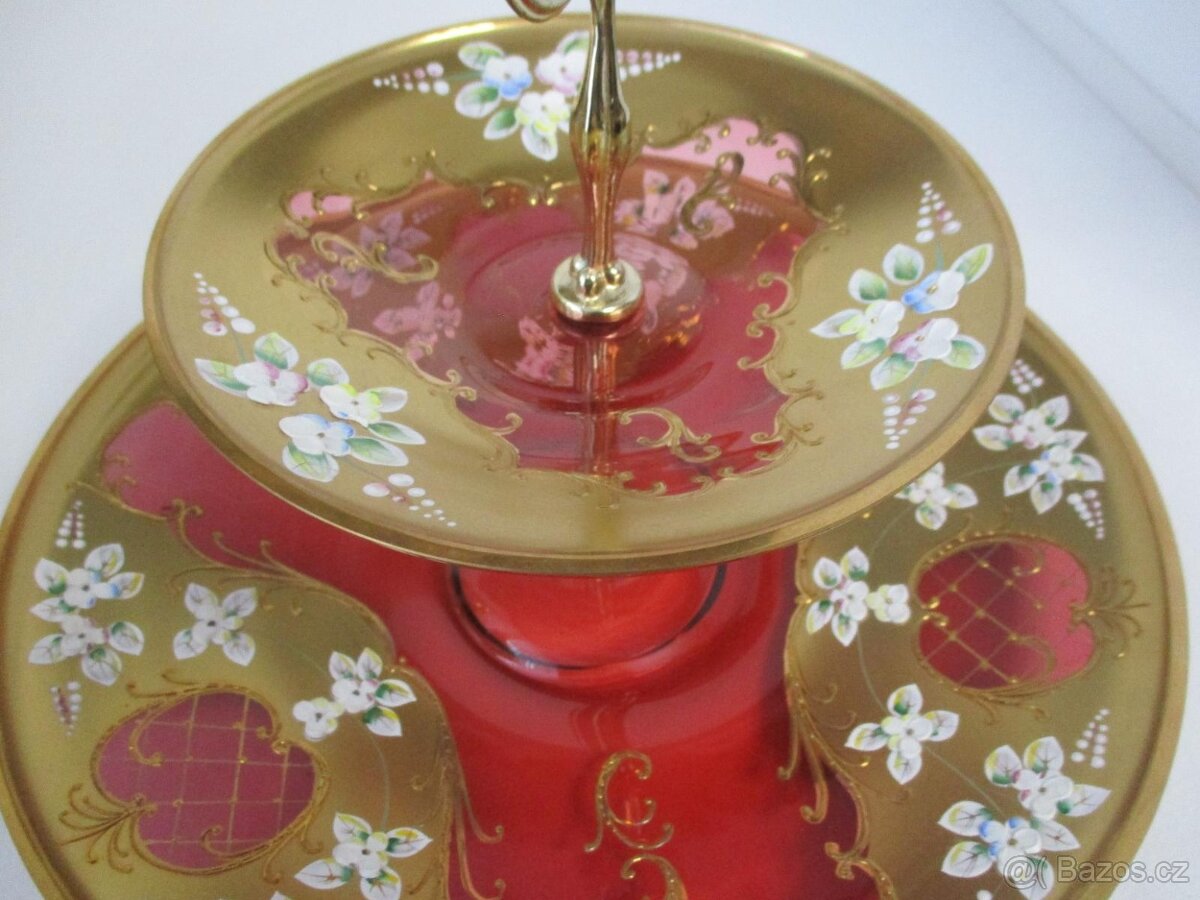 Velký starožitný etažer , smalty , 2 patra , TOP STAV - 2