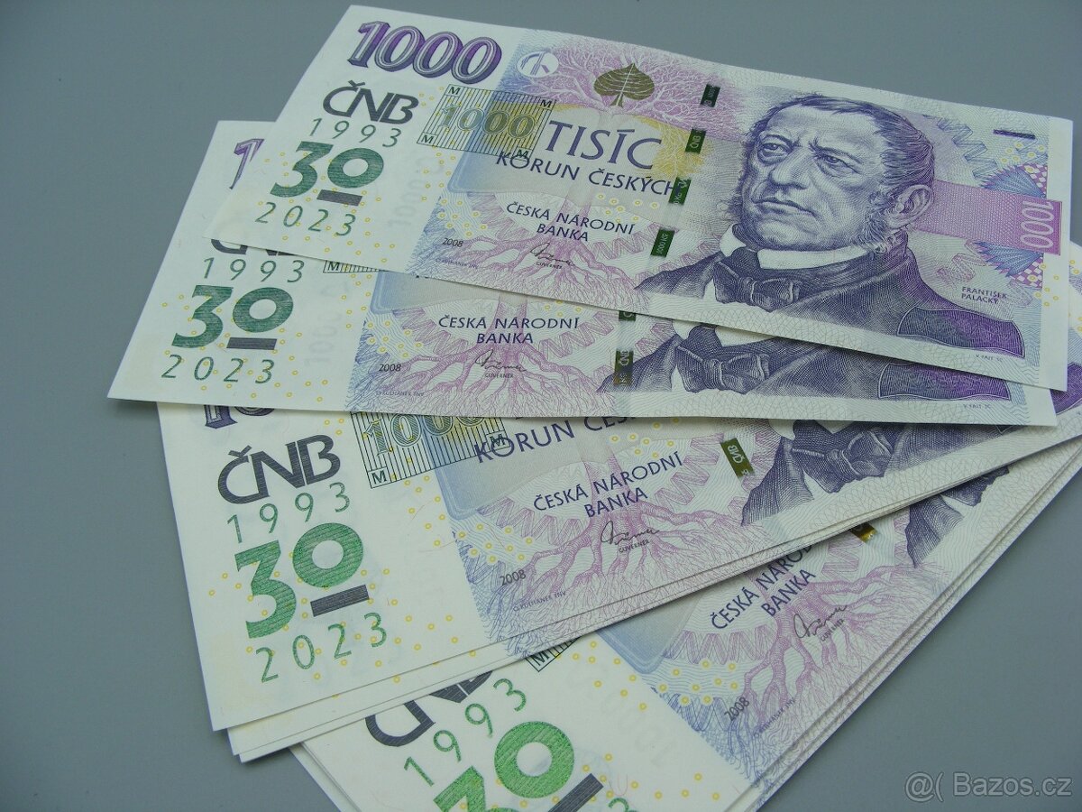 Pamětní 1000,- s přítiskem 30let ČNB 10ks - 2