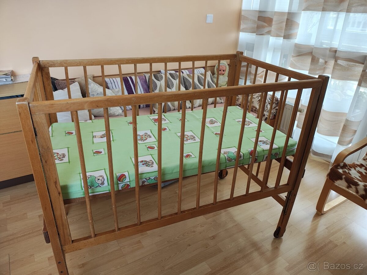 Retro dětská postýlka s matrací - 2