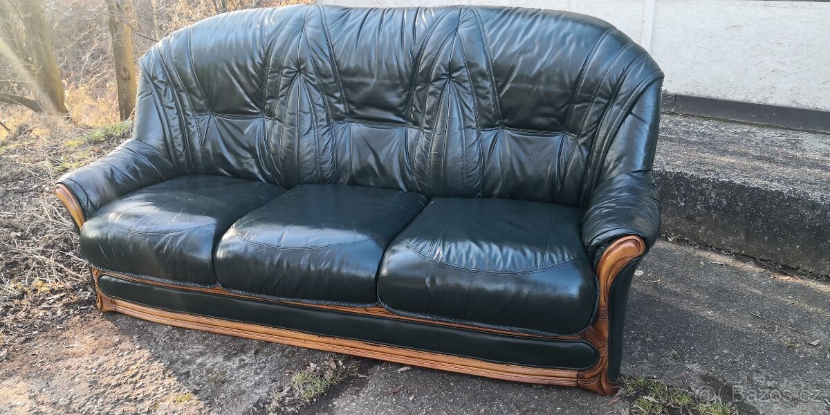 Kožená trojsedačka tmavě zelená - 2