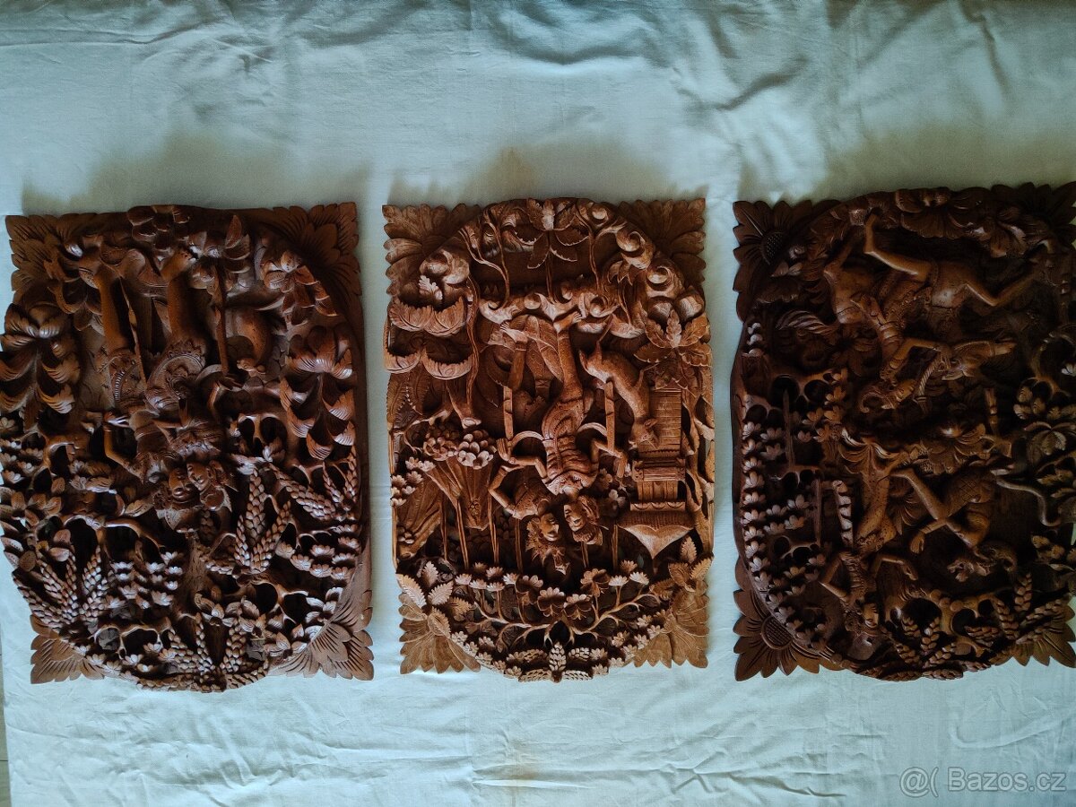 3 Balijské 3D obrazy dedina Mas - 2