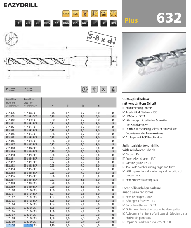 Vrták karbidový leštěný D1.1mm značky ZECHA - 2