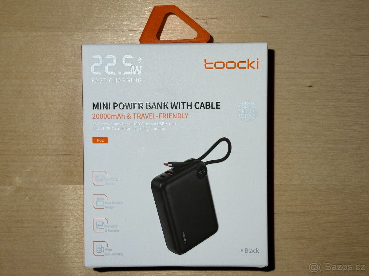 NOVÁ powerbanka Toocki 20000mAh 22.5W s integr.kabelem USB-C - 2