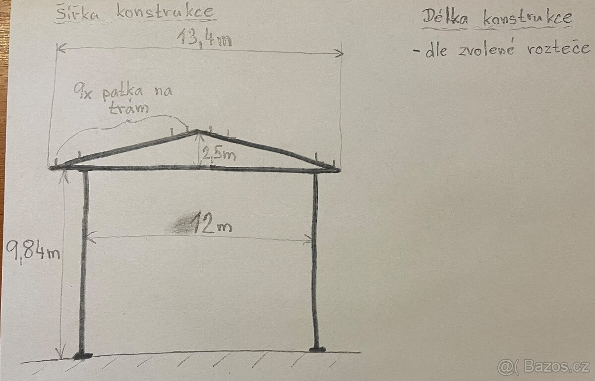 Ocelová konstrukce haly/přístřešek (Výška 9,84m; šířka 12m) - 2