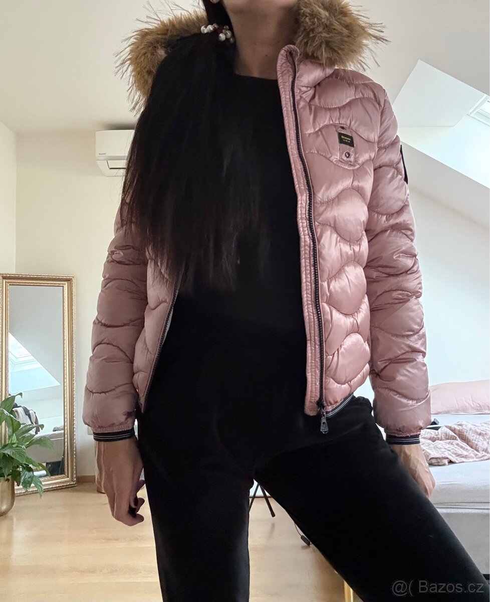 Růžová zimní bunda blauer swarovski s koziskem - 2