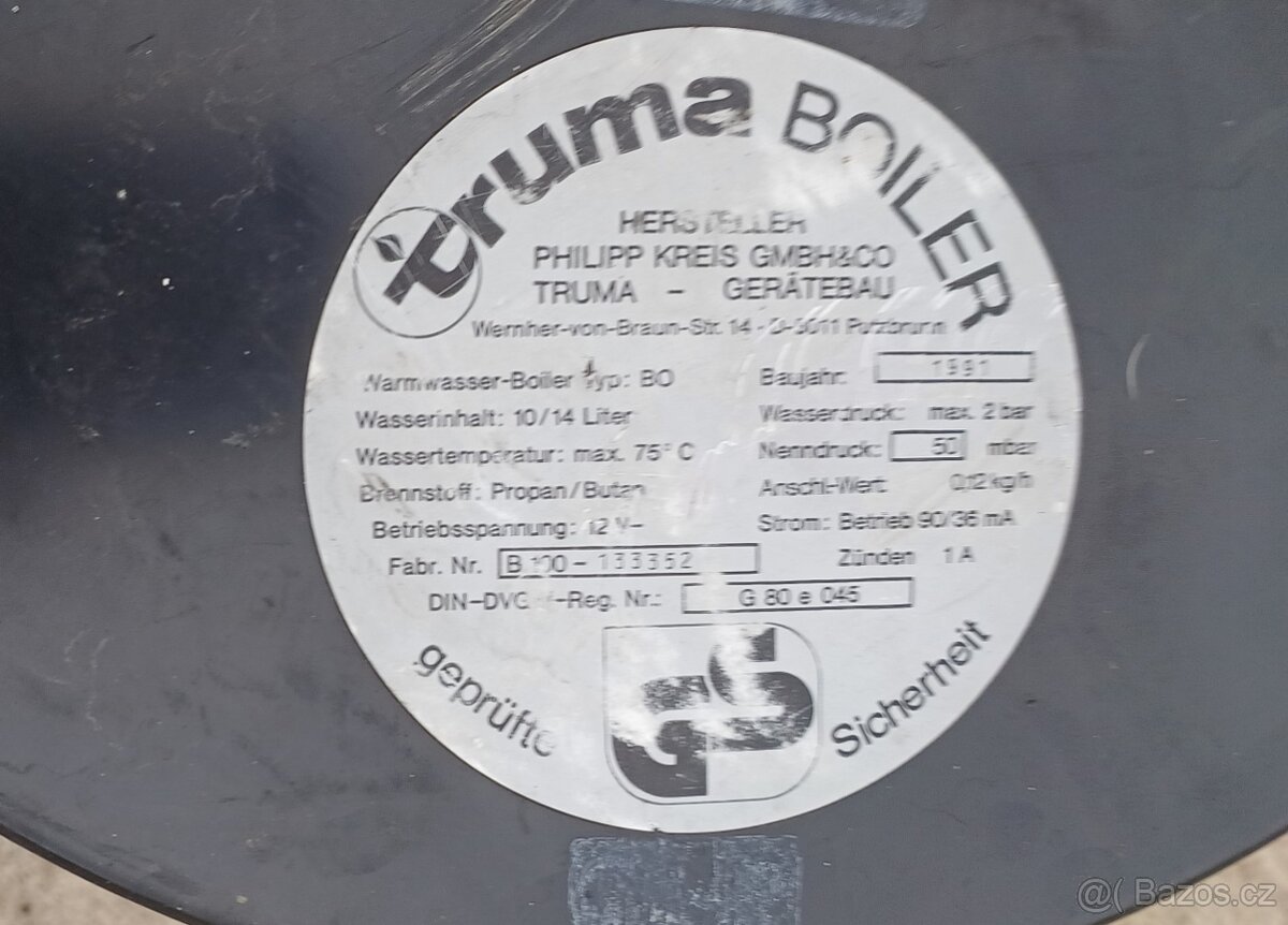 Plynový boiler truma - 2