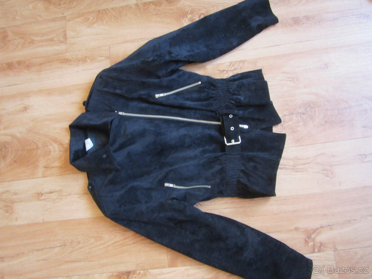 Černá bunda do pasu, vel. S/M/L, vzhled semiše - 2
