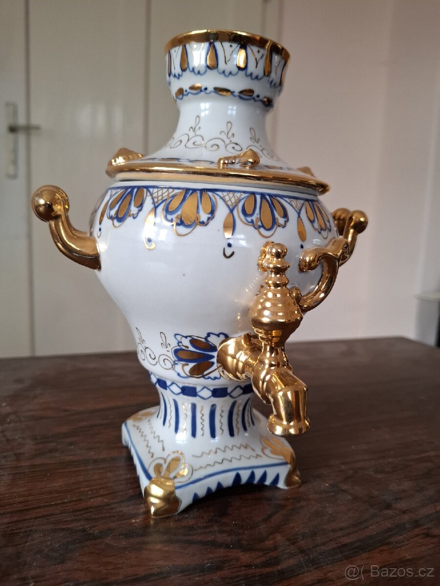 Porcelánový samovar LFZ Lomonosov - originál, zlacený - 2