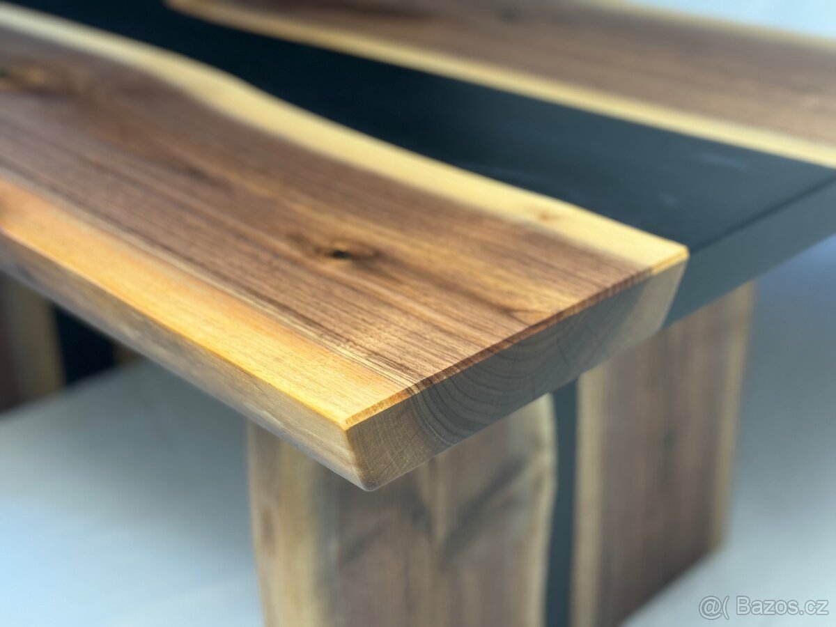 Konferenční stolek - ořech a černý epoxid - 2