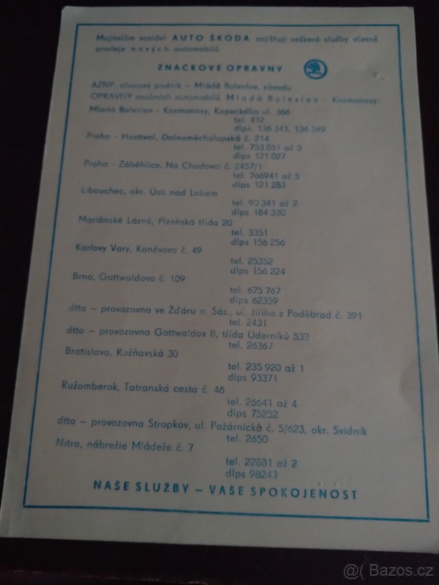 Záruční list Škoda 120 - 2