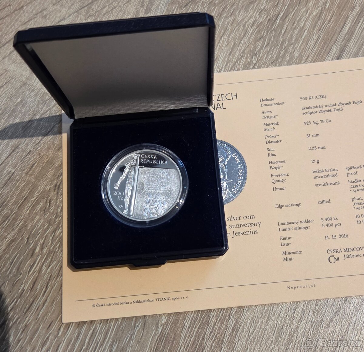 Stříbrná mince 200kč 450. výročí narození Jana Jessenia 2016 - 2