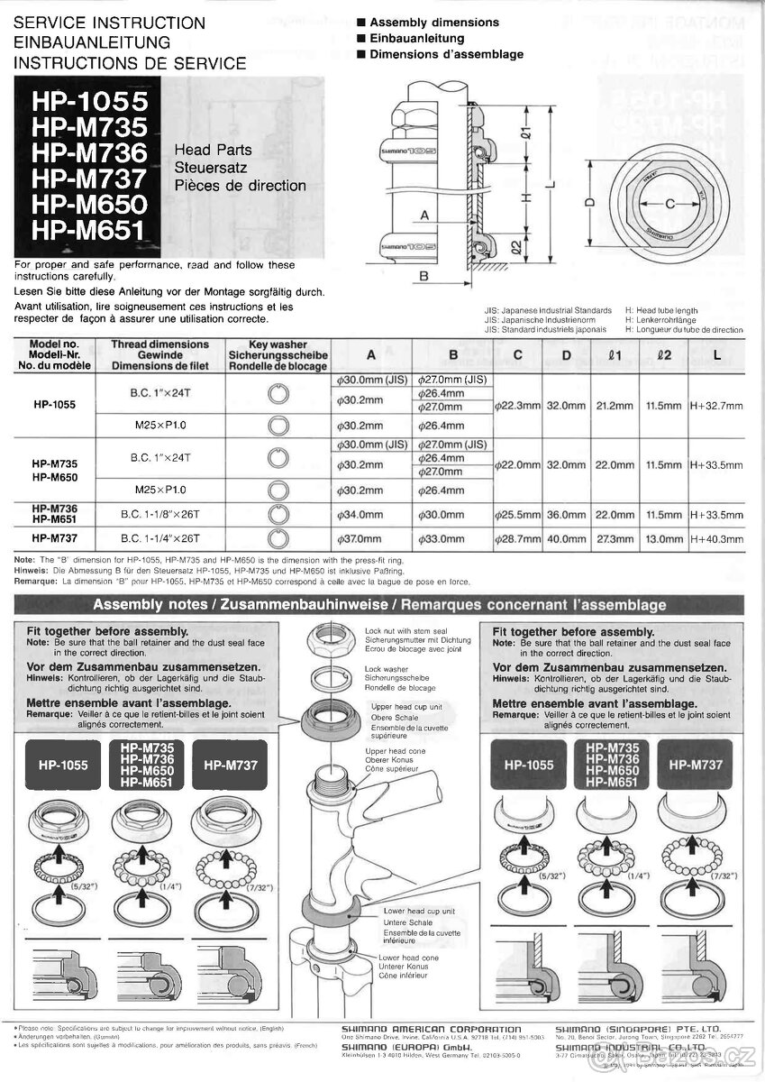Hl.složení Shimano DEORE DX HP-M650 1" - 2