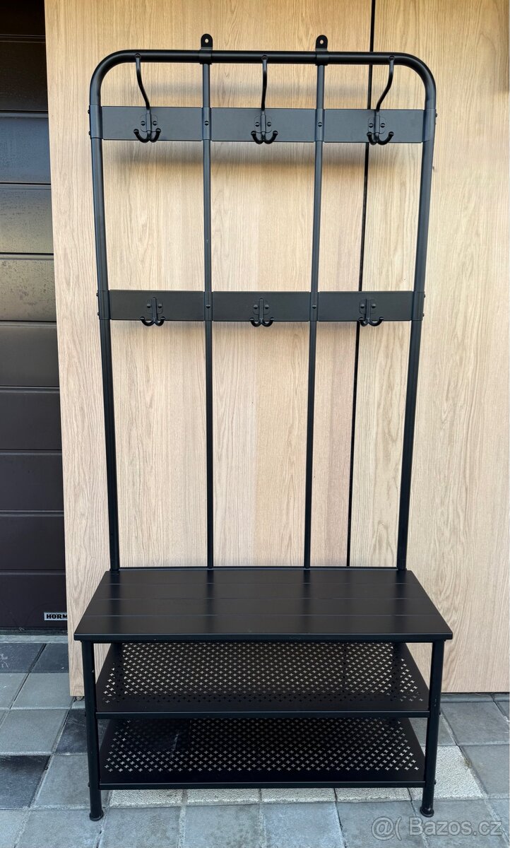 IKEA věšák a lavice s úložným prostorem na boty, černá. - 2