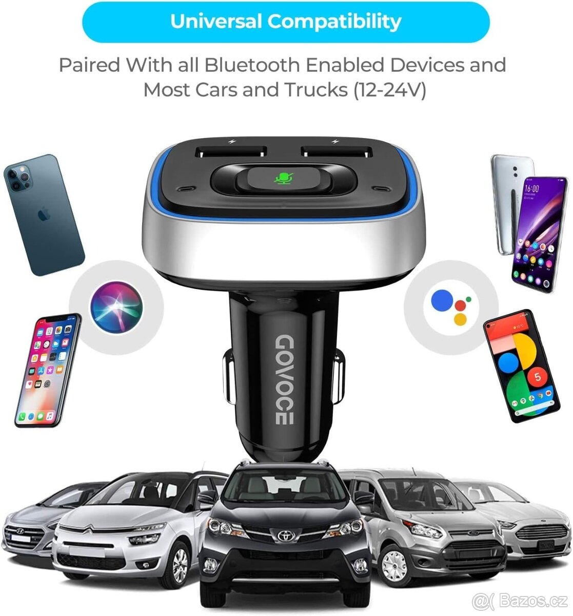 Bluetooth FM Transmitter s hlasovým ovládáním Siri/Google - 2