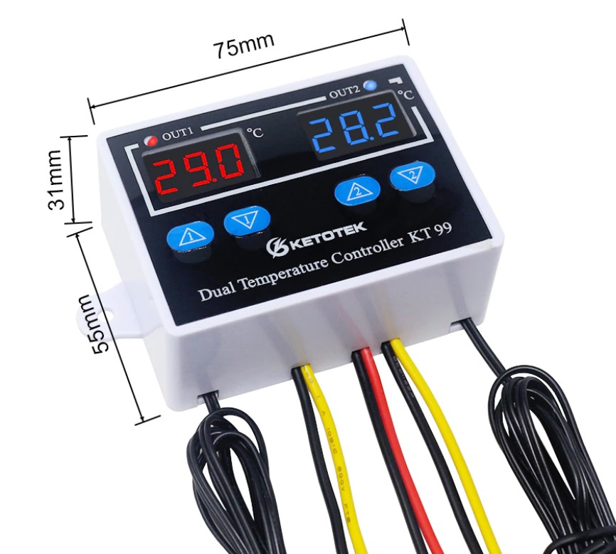 Duální teplotní kontroller, termostat, 24V - 2