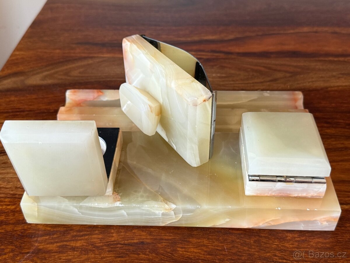 Starožitný mramorový kalamář s kolébkou na piják - ONYX - 2