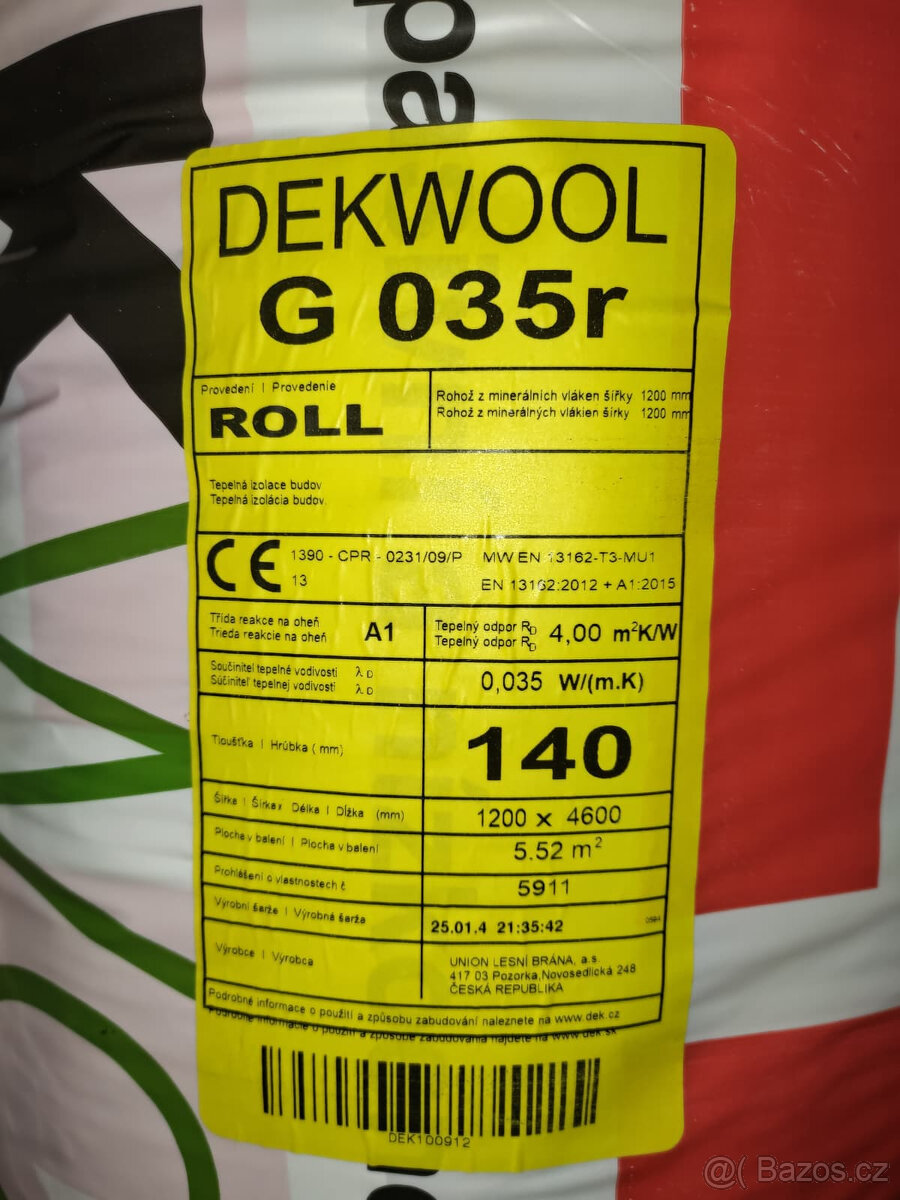 Tepelná minerální izolace DEKWOOL G 035r 140 mm - 2