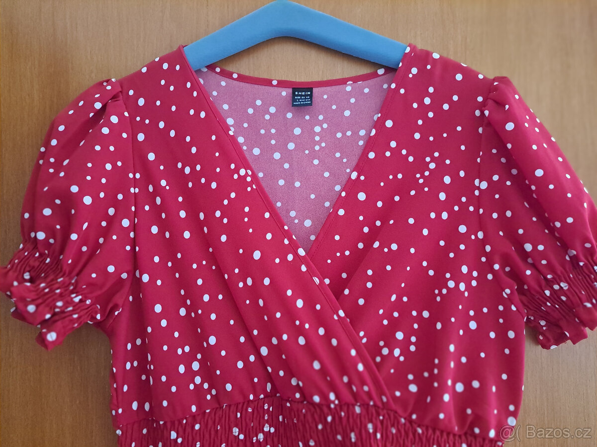 Červené tečkované šaty, veľkosť L. - 2