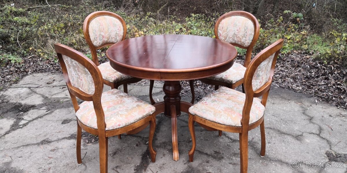 Masivní rozkládací stůl+4 × starožitné židle - 2