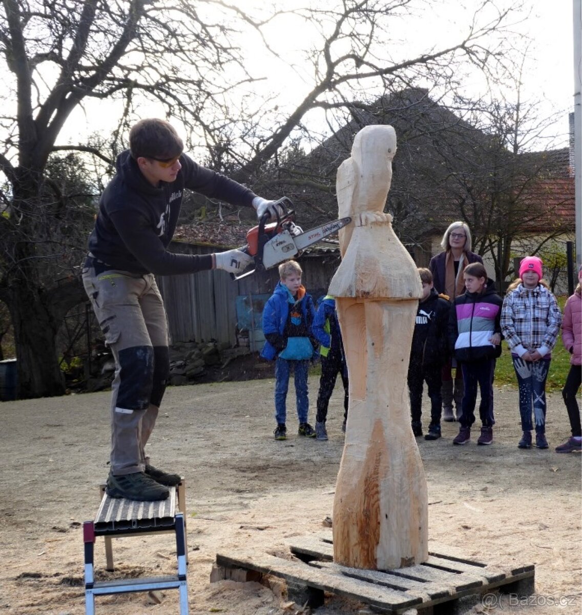 Zvonička Sova sedící ze dřeva Dřevěné sochy - 2