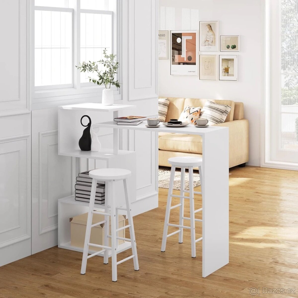 WOLTU otočný barový stůl se 3 policemi, bistro stůl - 2