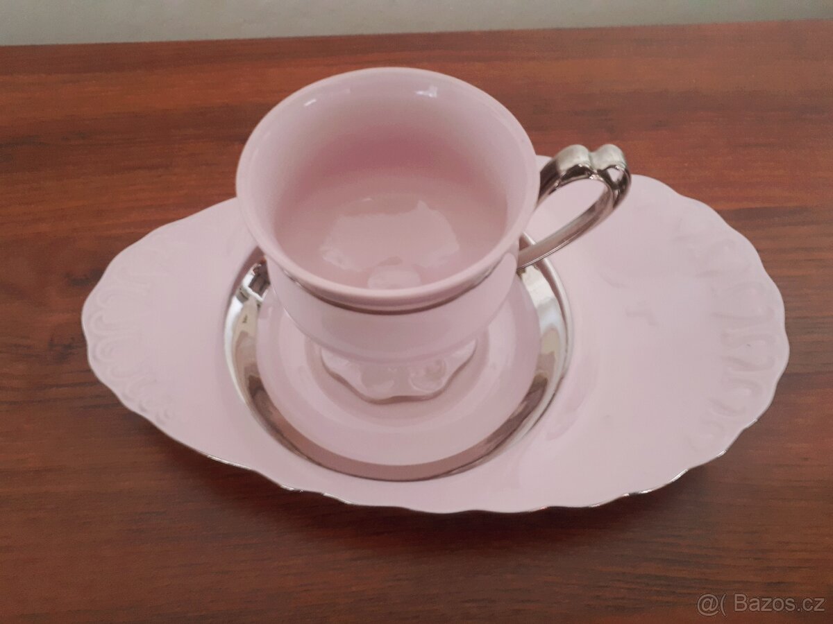 Hrnek s podšálkem - růžový porcelán - 2