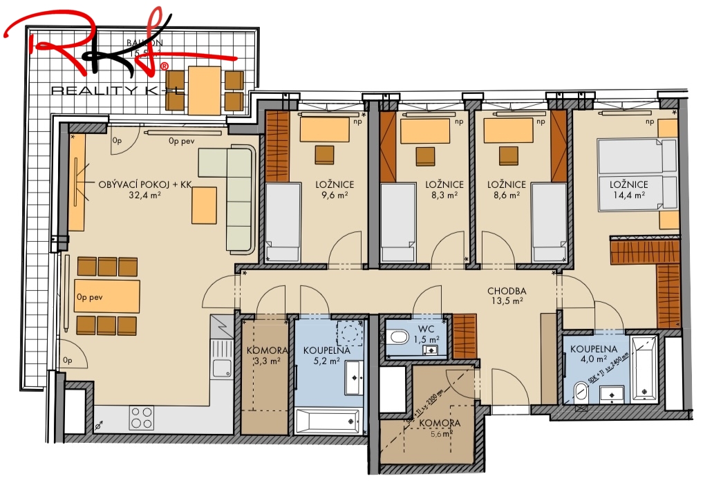 Prodej, novostavba bytu 5+kk s balkónem, Opatov, Praha 11 - 2