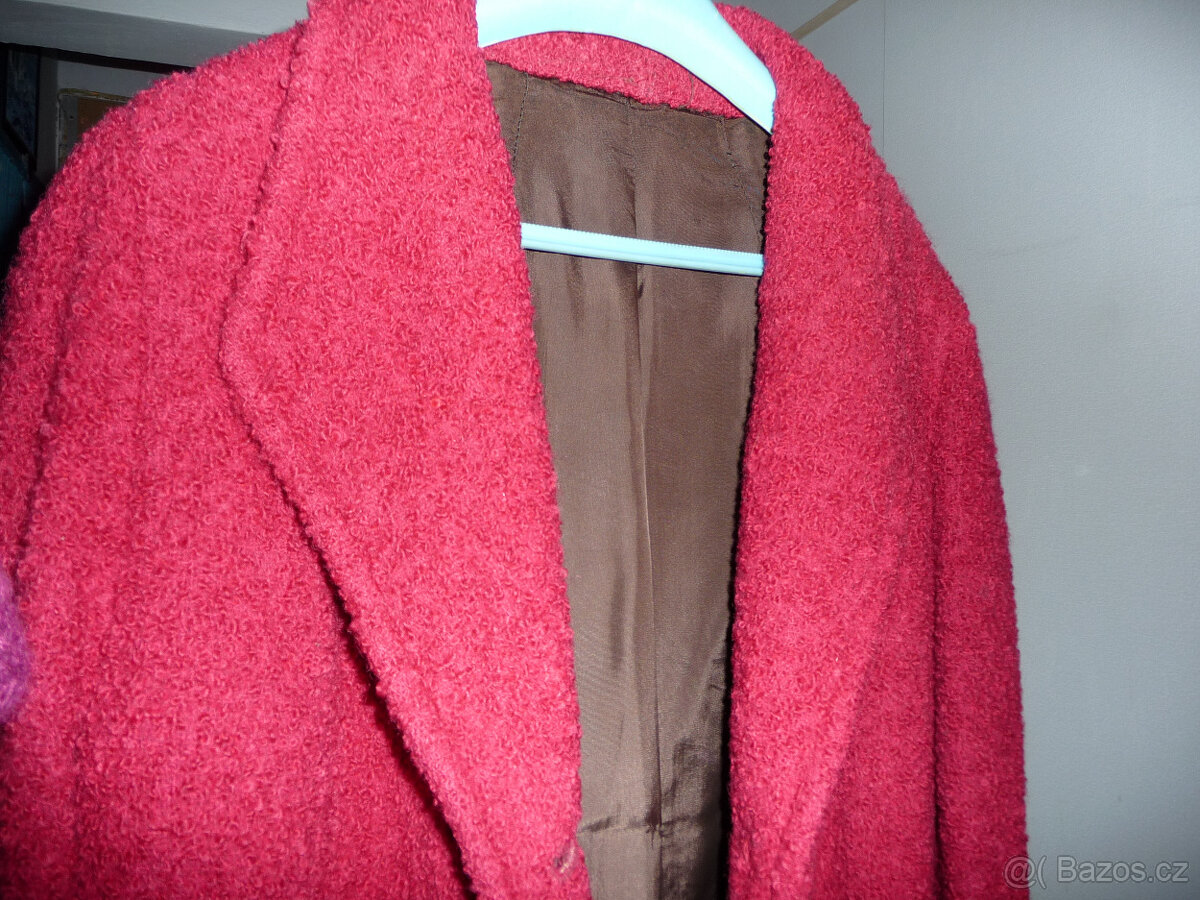 Kabát krátký podzimní + klobouk, fuchsiová vel.38 - 2