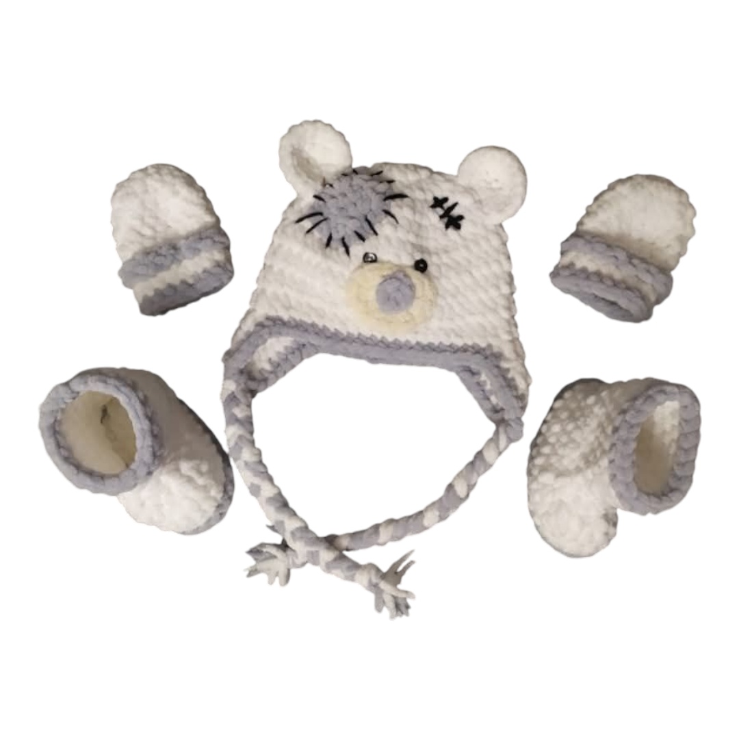 Medvídková čepice, botičky + rukavice - 2