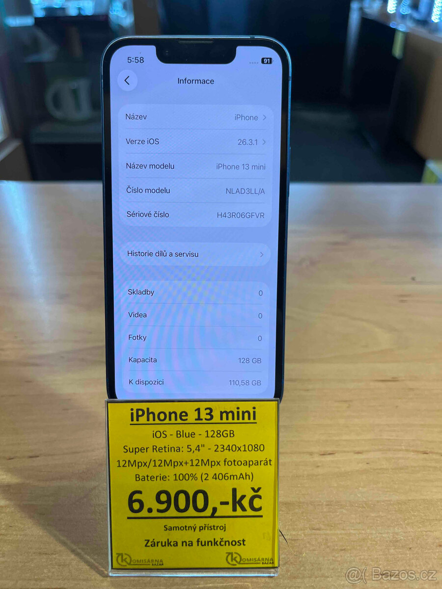 iPhone 13 mini - 128GB modrý s baterii 100% - 2
