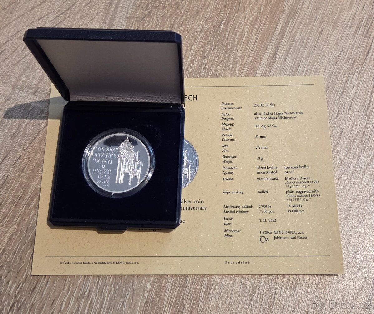 Stříbrná mince 200kč otevření Obecního domu v Praze Proof - 2