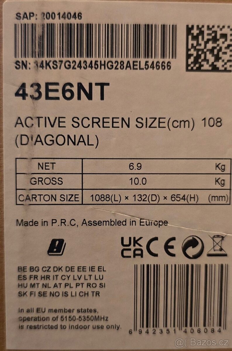 Televize Hisense 4K 43 palců - 2