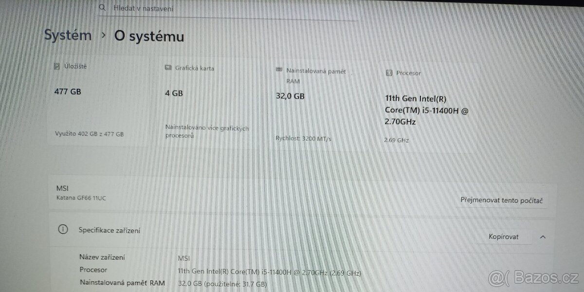 Herní notebook MSI Katana GF66 11UC - 2