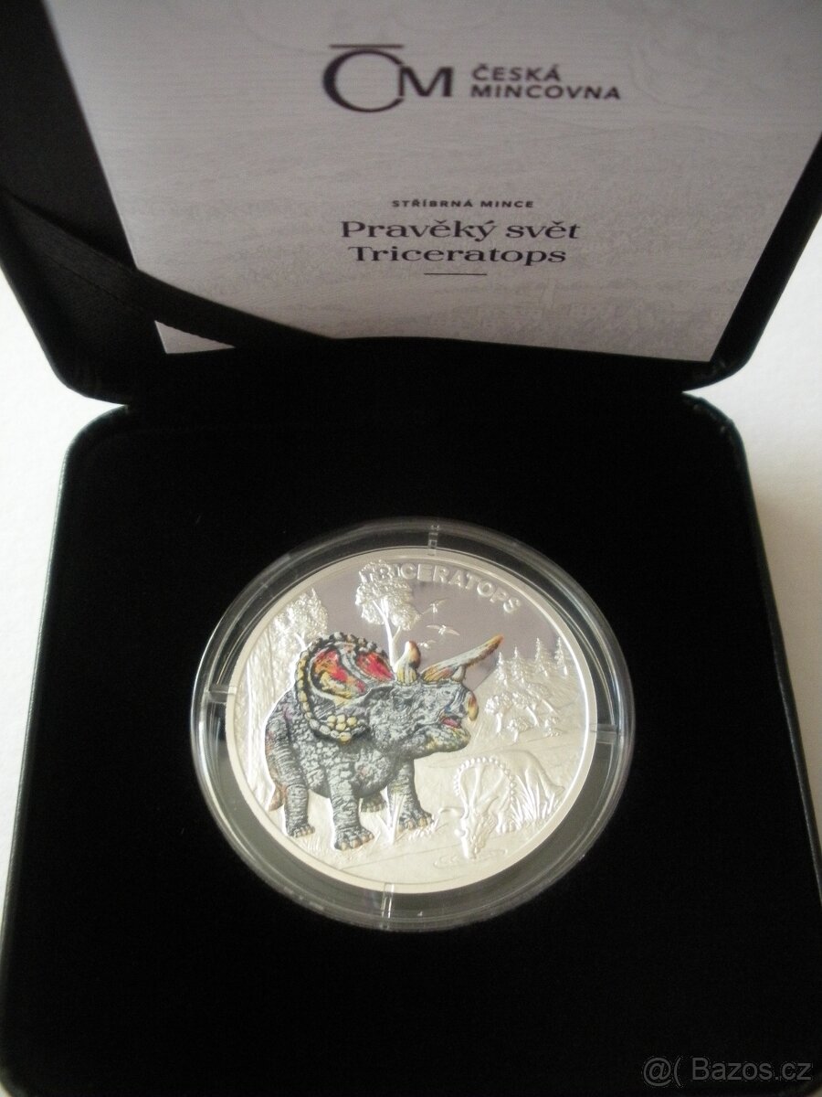 Stříbrná mince Pravěký svět - Triceratops proof - 2
