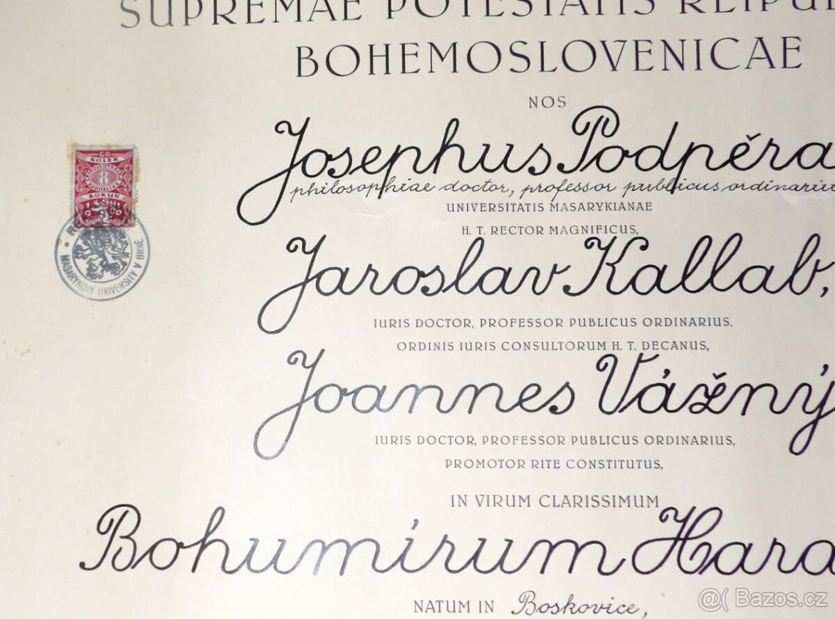 Diplom Doctoris Iuris - MÚ Brno - 1938 - 2