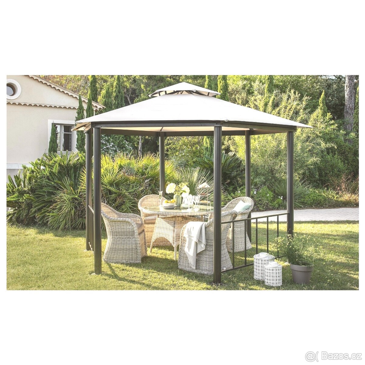 Nový zahradní altán Verona Ø 350 cm, v 265 cm - béžový/černý - 2