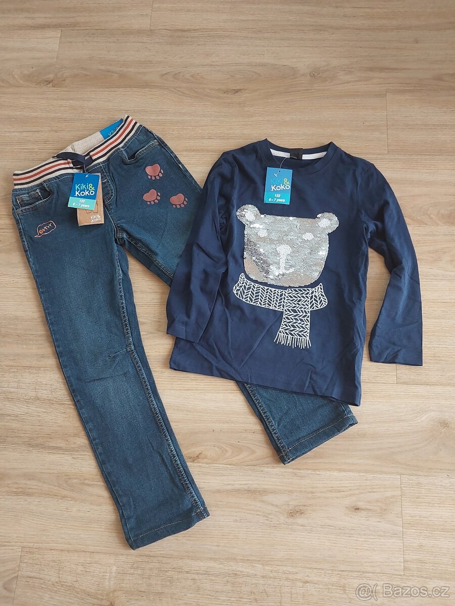 Nové zateplené džíny a tričko vel. 122 - 2