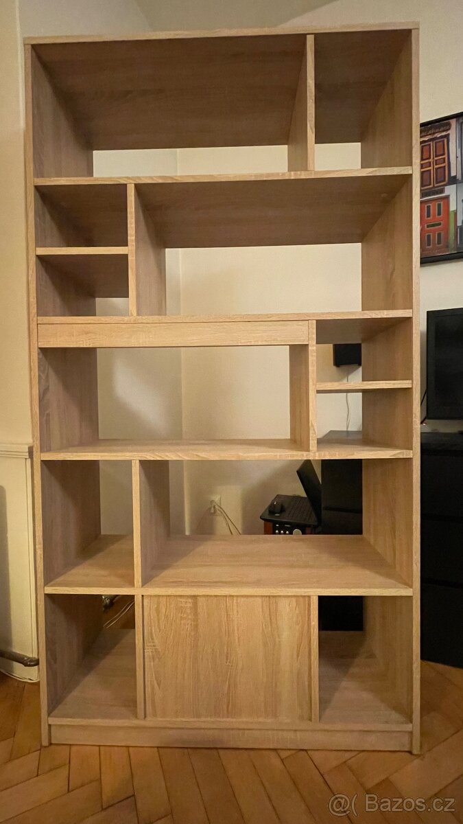 Regál-Knihovna STEN 1 - dub sonoma/bílá - 2