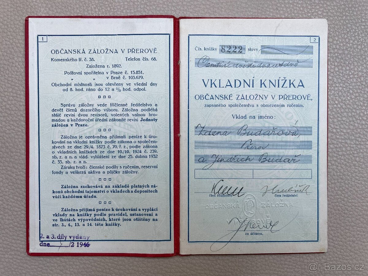 Vkladní knížka Občanské záložny v Přerově - 2