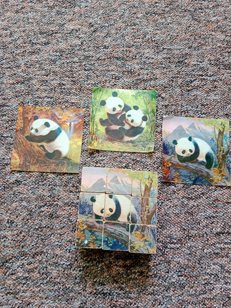 Retro dřevěné kostky (motiv Panda) - 2