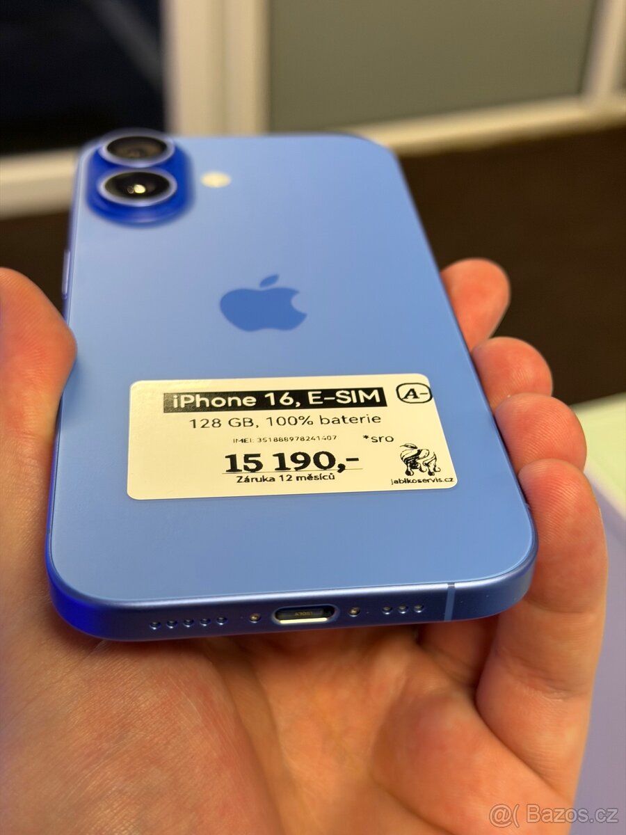 iPhone 16 - 128GB - 100% BAT - 12M ZÁRUKA - 2