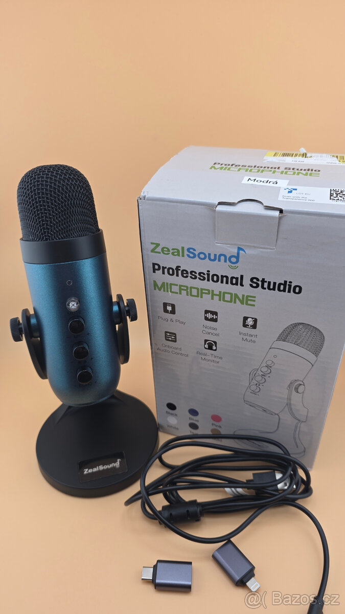 Herní mikrofon Zealsound – USB-C, pro iPhone, tyrkysový - 2