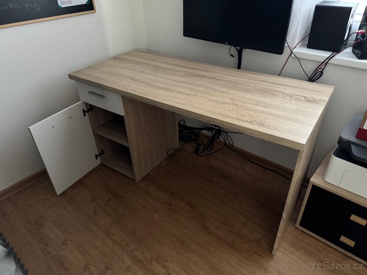 Psací stůl, dub sonoma/bílá. 140x60 cm - 2